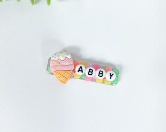 Ice Cream Clip | Name Hair Clips | Barrettes and Clips | Hair Accessory | Personalized and Custom Hair Clips for Gifts | Glitter Hair Clip