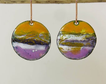 Enamel and Copper Painted Abstract Dangle Earrings