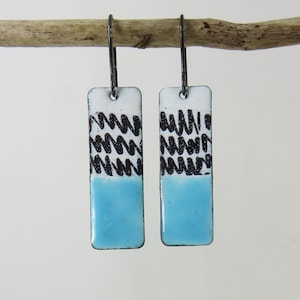 Handmade Copper Enamel Dangle Earrings: Turquoise & Patterned