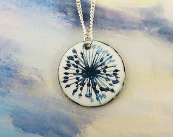 Enamel Pendant Handmade Enamel Pendant with Colourful Blue and Turquoise Allium Flower