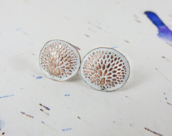 Copper Enamel Earrings Handmade Copper and Enamel Organic Textured Studs