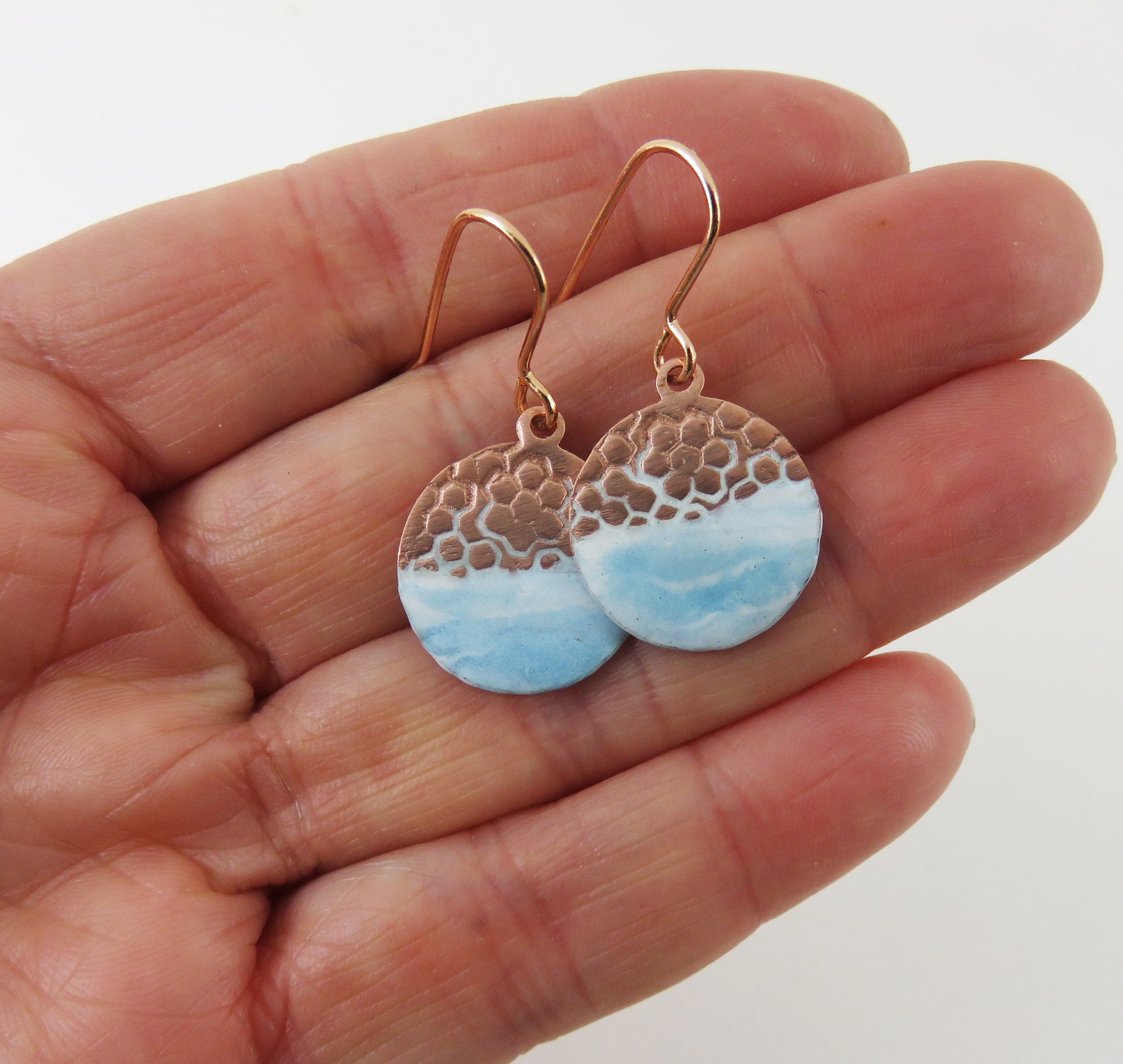 Copper Enamel Earrings Handmade Popular Enamel and Textured Copper