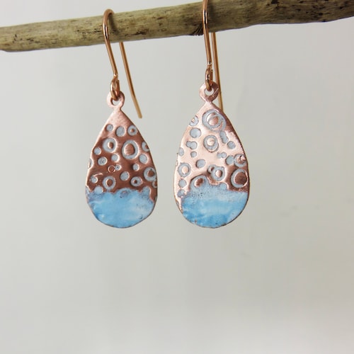 Copper Enamel Earrings Handmade Popular Enamel and Textured Etsy UK