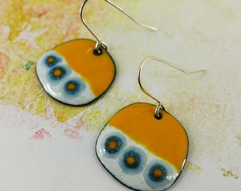 Handmade Copper Enamel Dangle Earrings: Millefiori Glass Accents