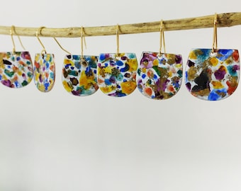 Handmade Copper Enamel Dangle Earrings, Paint Drops & Gold