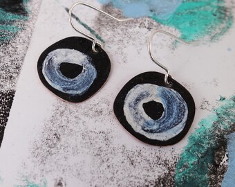 Handmade Copper Enamel Earrings: Painted Swirl