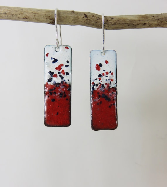 Copper Enamel Earrings Handmade Colourful Enamel on Copper Dangle Earrings With Glass Sprinkles Etsy Ireland