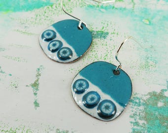 Handmade Copper Enamel Dangle Earrings: Millefiori Glass Accents