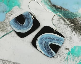 Handmade Copper Enamel Earrings: Painted Semi Circle