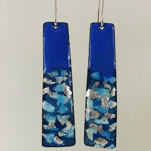 Handmade Copper Enamel Dangle Earrings: Silver Sprinkles