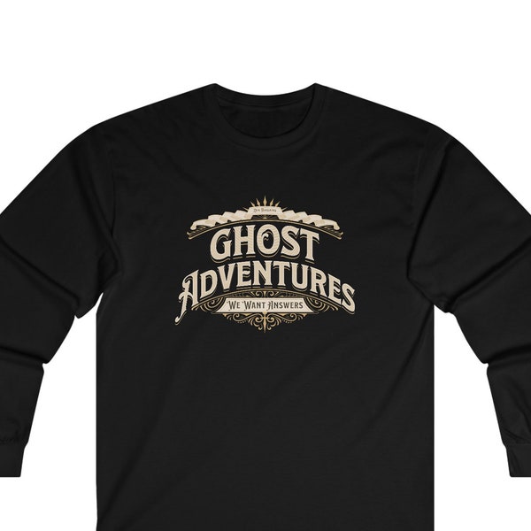 T-shirt à manches longues Retro Gold Ghost Adventures | Chasseur de fantômes | Chasse aux fantômes | J’aime Zak Bagans | Spiritueux | Émission de télévision | Produits dérivés des fans | Aaron