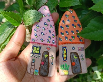 Pair of Hand made Painted, Fridge Magnets, Creative Magnet, Refrigerator Magnet, Unique Gift Ideas, cute little house