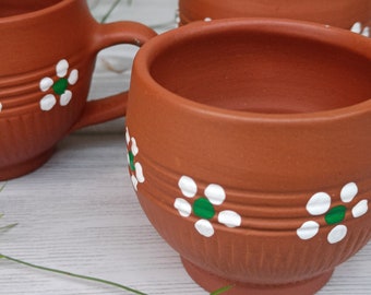 HandMade Unglazed painted Clay cup Set of 4 and 6/ Kulhad Tea & Coffee Cups, 100ml/ Antique Terracotta Drinking Kullar/ House Warming Gift