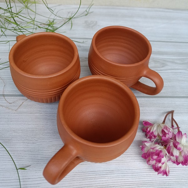 HandMade Unglazed Clay cup Set of 4 and 6/ Kulhad Tea & Coffee Cups, 100ml/ Antique Terracotta Drinking Kullar/ House Warming, Birthday Gift