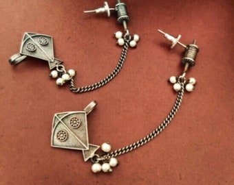 German Silver Kite Design Light Weight Oxidised Earring for Women | bohemian jewelry | Indian Earrings | Full Ear Tribal Earrings