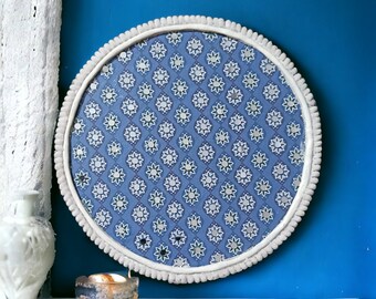 Hand-painted wall plate | 10" Rajasthani wall decor| Mirror Indian wall decor| Housewarming gift | Big round blue Indian wall decor