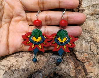 Colorful Hand Painted Clay statement earrings | traditional clay ethnic dangle earrings | modern jewelry | simple jewelry | hypoallergenic