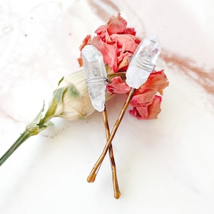 Quartz Crystal Hair Clip  |  quartz hair clip, crystal hair accessory, gemstone barrette, raw crystal hair clip, boho hair