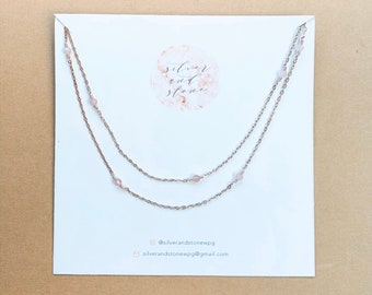 La collana Multi-Bead in oro rosa / delicata collana di pietre preziose, girocollo, collana di pietra portafortuna, collana a strati, minimalista, Boho