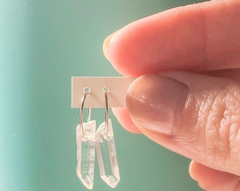 clear quartz point huggie  |  huggie earring, simple earring, small hoop earring, dainty hoop, delicate huggie earring, gemstone earring