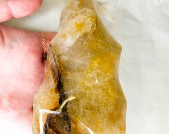 Fiamma guaritrice dorata / intaglio di cristallo, collezione di cristalli, scatola misteriosa di cristallo, cristallo curativo