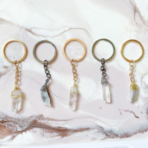 Crystal or Geode Keychain | clear quartz point, geode crystal, holiday gift