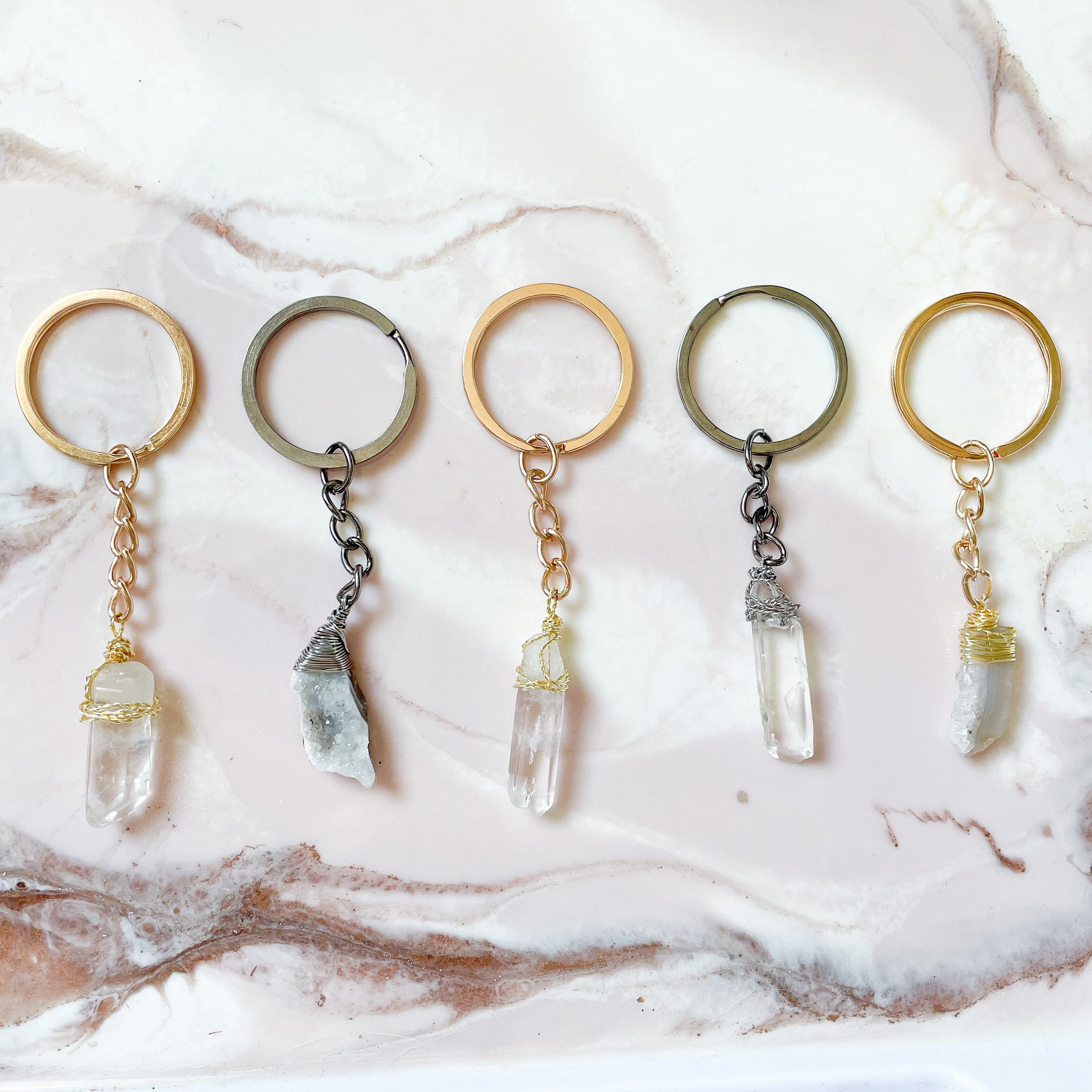 Crystal or Geode Keychain | clear quartz point, geode crystal, holiday gift