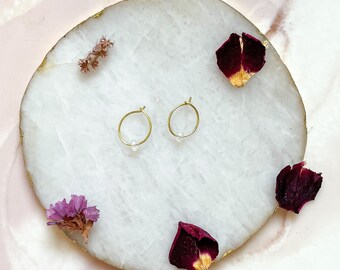 Single Bead Huggies  |  small huggies, hoop earrings, gemstone earrings, birthstone earring, huggies, huggie earring