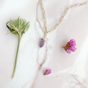 Petite Amethyst Quartz Point Necklace  |  layering necklace, dainty chain, delicate necklace, pendant necklace