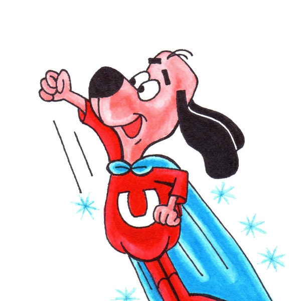 Superhero Dog - Ink and Watercolor Markers - Fan Art - Poster Print