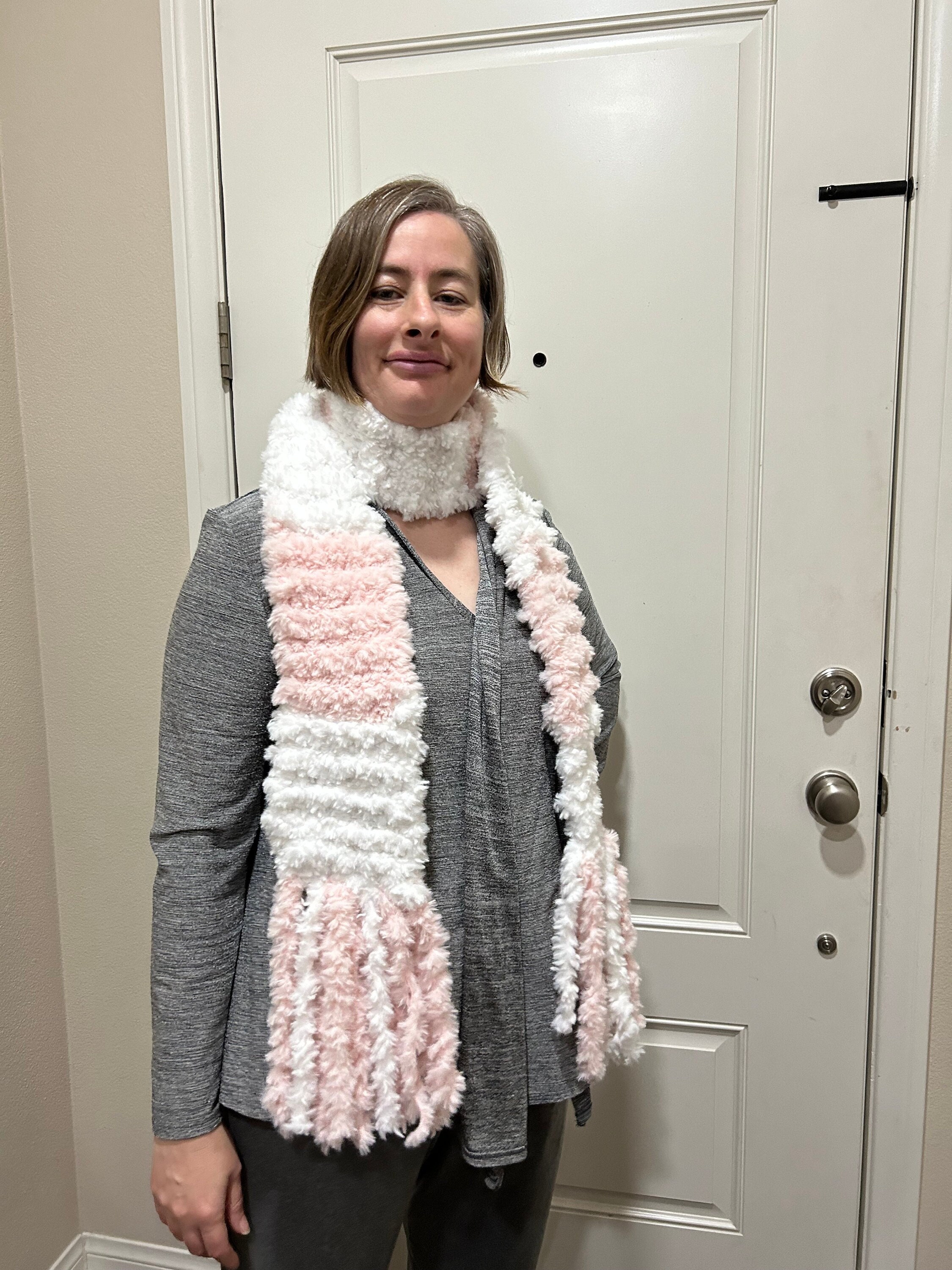 Faux Fur Scarf - Pink and White - Handmade - Etsy