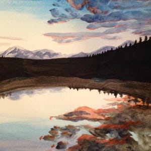 Sunset on Beaver Reservoir - Watercolor Painting - Colorado - Mountains - Landscape - Poster Print