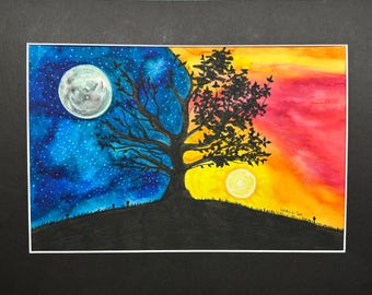 夜と昼 - オリジナルアート - 水彩マーカーとアクリル絵の具 - Etsy 日本