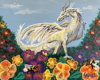 Dragon of the Flowers - Acrylic Painting - Original Art