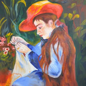 Girl Sewing - Portrait - Oil Painting - Impressionism - Original Art