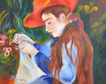 Girl Sewing - Portrait - Oil Painting - Impressionism - Original Art