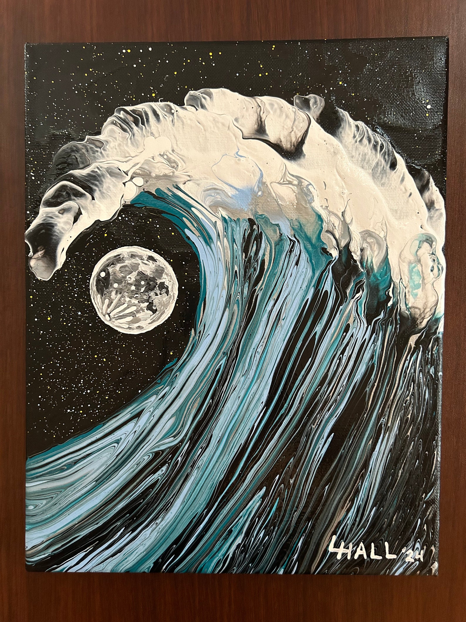 Wave With Full Moon - Flow Art - Liquid Pour - Original Art - Etsy