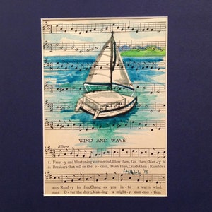 Wind and Wave - Watercolor Painting - Sheet Music - Sailing - Boat - Origianl Art