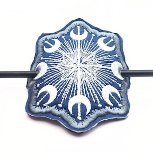 Embroidered Blue and Silver Many Moons Pagan Hair Bun Holder