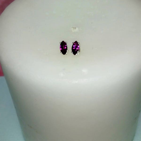 Rhodolite Grape Garnet Stud Earrings, Natural Grape Garnets 6x3mm Marquise Cut Ear studs
