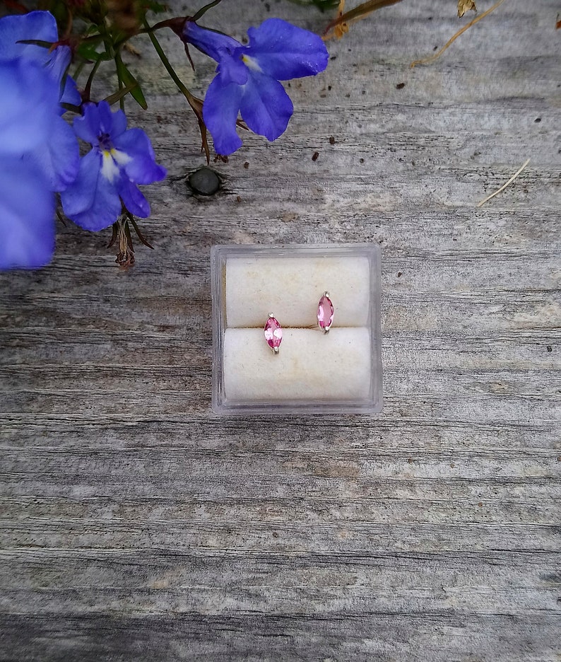 Tourmaline Sweet Pink Studs Natural Faceted Marquise Cut 5 x 2.5 mm .20 Carat Earrings
