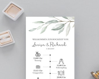 Personalisiertes Programm, Tagesablauf Hochzeit mit Bildchen, Timeline, Hochzeitstag Details, Zeitplan Agenda, Programm zum ausdrucken