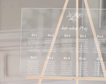 Acrylglas Tischplan für Gäste, Sitzplan mit Namen der Hochzeitsgäste, Hochzeitsessen Saalplan, Sitzordnung, Hochzeitsdeko, Schild