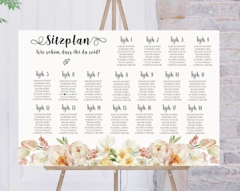 Seating Plan Wedding, Birthday Celebration seating chart template, seating arrangement, flower watercolour seating plan template #021