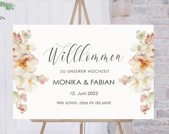 Wedding Welcome Sign, Printable Welcome Board for Wedding, Greeting Sign to Wedding Guest, Guest greeting sign wedding flower bouquet #021