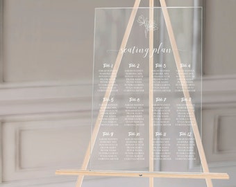 Acrylglas Tischplan für Gäste, Sitzplan mit Namen der Hochzeitsgäste, Hochzeitsessen Saalplan, Sitzordnung, Hochzeitsdeko, Schild