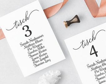 Printable Table Numbers 1 - 15 with guest names in calligraphy, Printable Wedding Table Numbers, Events, Banquet, Anniversary Party, Decor