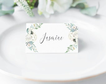 White Anemone Flower Place Card (up to 70 names per order), Seating, Guest List, Personal Dinner Escort Card, Wedding, print yourself #012