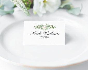 Green and White Flowers Place Card , Name Card, Escort Card, Wedding, Find your seat, food tag