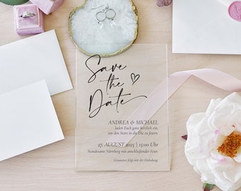 Acryl Save the Date Einladung, Durchsichtige Einladung Acrylglasplatte, Moderne Einladung, Hochzeitseinladung Save the Date Karte Geburtstag